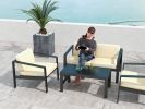 Aluminum Outdoor Patio Coffee Table in Black with grey  for Garden, Open-air balcony, Poolside