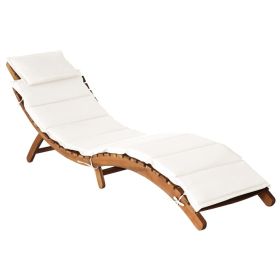 Sun Lounger with Cushion Solid Acacia Wood Cream