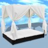 Outdoor Lounge Bed with Curtains Poly Rattan Black