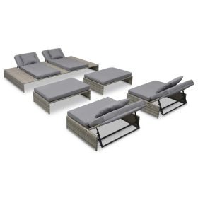 Outdoor Lounge Set 15 Pieces Poly Rattan Gray