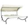 Outdoor Lounge Bed with Canopy and Pillows Cream White