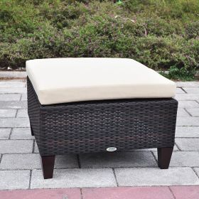 Outdoor Patio Furniture Wicker Ottoman Seat with Cushion, All Weather Foot Rest Stool Coffee Table, Easy to Assemble