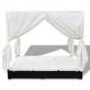 Outdoor Lounge Bed with Curtains Poly Rattan Black