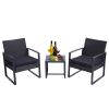 3 Pieces Patio Set Outdoor Wicker Patio Furniture Sets Modern Set Rattan Chair Conversation Sets with Coffee Table for Yard and Bistro (Black)