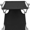 Folding Sun Lounger with Canopy Black Aluminium