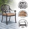 Set of 2 Stackable Outdoor Patio Dining Chairs with Cushions, Cast Aluminum Frame, Metal Rust-Free Furniture for Lawn Garden Backyard, Dark Brown