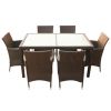 7 Piece Outdoor Dining Set with Cushions Poly Rattan Brown