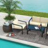 Aluminum Outdoor Patio Coffee Table in Black with grey  for Garden, Open-air balcony, Poolside