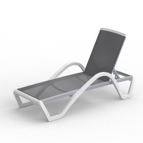 Domi Patio Chaise Lounge Outdoor Aluminum Polypropylene Chair with Adjustable Backrest,for Beach (Color: 1 Grey Chair With Arm)