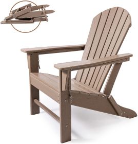 Outdoor Folding Plastic Adirondack Chair with Weather Resistant & Easy Maintenance for Patio, Deck, Garden, Backyard, Beach, Pool and Fire Pit (Color: Tan)