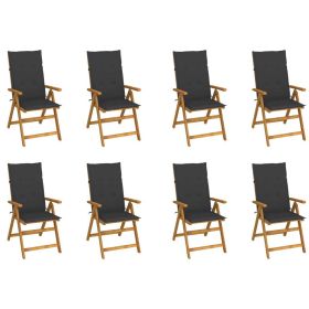 Folding Patio Chairs with Cushions 8 pcs Solid Acacia Wood (Color: Anthracite)